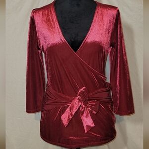 Express One Eleven, M, Burgundy Velvet Wrap Blouse